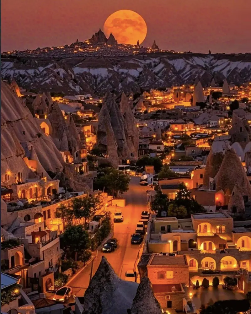 Cappadocia fairy chimneys and cave hotels at sunrise